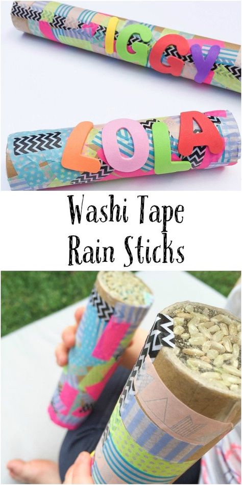 Easy Washi Tape Rain Sticks craft for kids. Fun DIY musical instrument made from recyclables Rain Stick Crafts, Sticks Craft, Instrument Craft, Diy Paper Art, Rain Sticks, Washi Tape Ideas, Diy Tumblr, Diy Instruments, Tape Washi