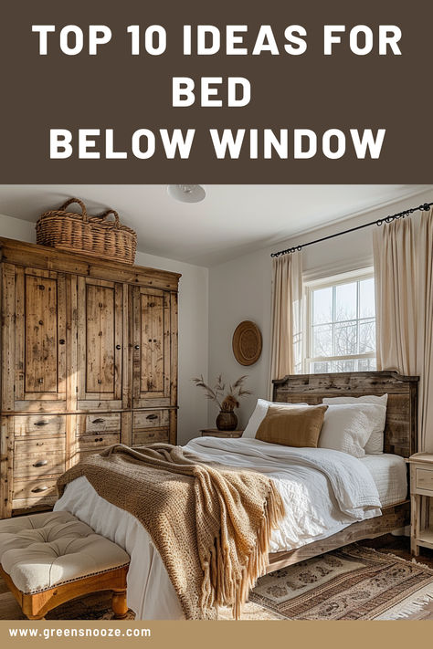 bedroom inspo, bedroom ideas, window above bed, bed below window, bed under window Bed With Small Window Behind It, Room Decor With Window Behind Bed, Master Bedrooms Window Behind Bed, Window Shades Behind Bed, Bedroom Big Window Ideas, Small Window Above Bed Ideas, Bed Against Wall With Window, Headboard Ideas With Window Behind, King Bed Window Behind