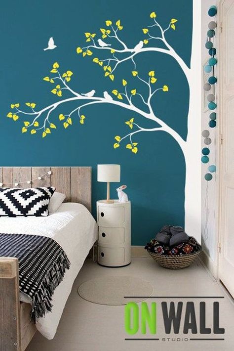 40 Elegant Wall Painting Ideas For Your Beloved Home - Bored Art Tree Wall Decal Living Room, Bedroom Paint Design, Walls Painting, Wall Painting Ideas, Diy Wall Painting, Room Wall Painting, Decor Ikea, Wall Painting Decor, Bedroom Wall Paint