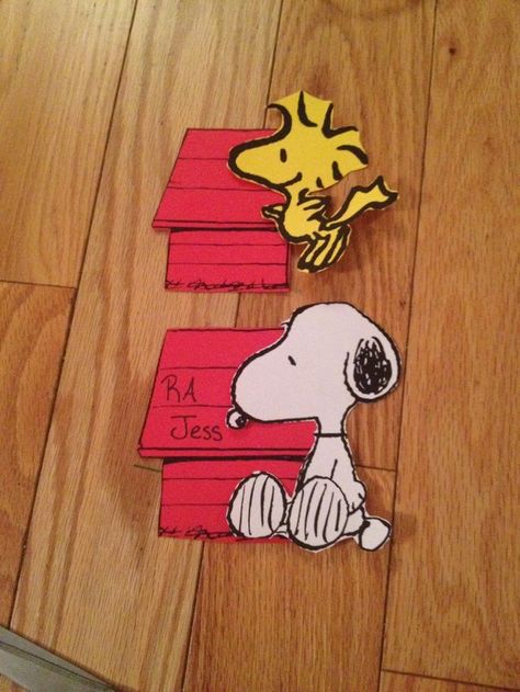 Snoopy Door Decs Halloween Door Decs, Ra Door Tags, Snoopy Fall, Dorm Door Decorations, Ra Door Decs, Ra Themes, Dorm Door, Door Decks, Woodstock Peanuts