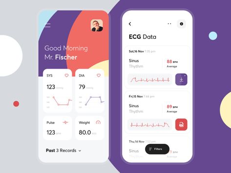 Smart Blood Pressure App by Anton Mikhaltsov for Awsmd on Dribbble Smart Typography, Profile Ui, Health App Design, Blood Pressure App, Dashboard App, Chronic Disease Management, Tablet Ui, Ui Ux 디자인, Medical App