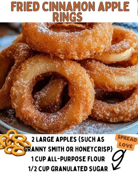 Apple Rings Recipe, Fried Apple Rings, Cinnamon Apple Rings, Fried Apple, Apple Rings, Apple Recipes Easy, Apple Dessert Recipes, Fried Apples, Cinnamon Apple