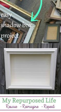 Diy Shadow Box Frame Dollar Stores, Repurposed Picture Frame Ideas, Frame Upcycle, Shadowbox Diy, Picture Shadow, Thrift Store Upcycle Decor, Cadre Photo Diy, Shadow Box Memory, Shadow Box Picture Frames