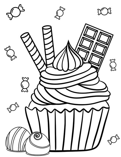 Cupcakes Coloring Pages Sweets Printables Cupcake Coloring - Etsy Sweet Coloring Pages, Uncoloured Drawings, Food Colouring Pages, Cupcake Colouring, Sweets Coloring Pages, Food Coloring Pages Free Printable, Sweets Drawing, Cute Cupcake Drawing, Food Coloring Chart