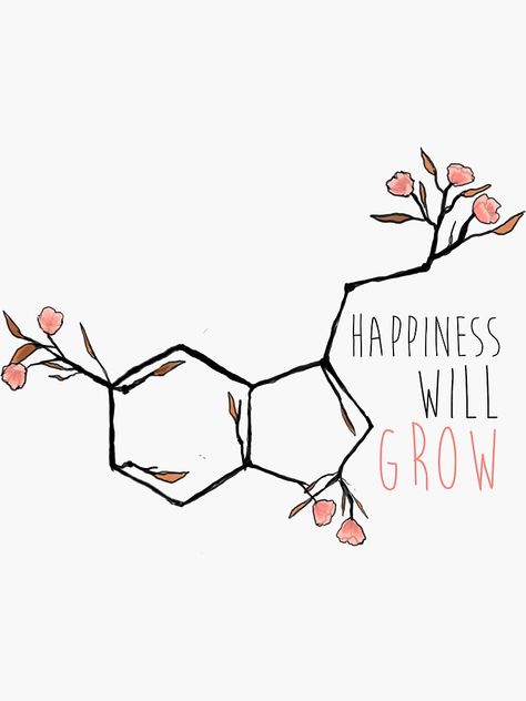 "serotonin flowers" Sticker by cherubichoney | Redbubble Serotonin Tattoo, Molecule Art, Pharmacy Art, Molecule Tattoo, Chemistry Art, Soyut Sanat Tabloları, Pola Sulam, Mini Tattoos, Line Art Drawings