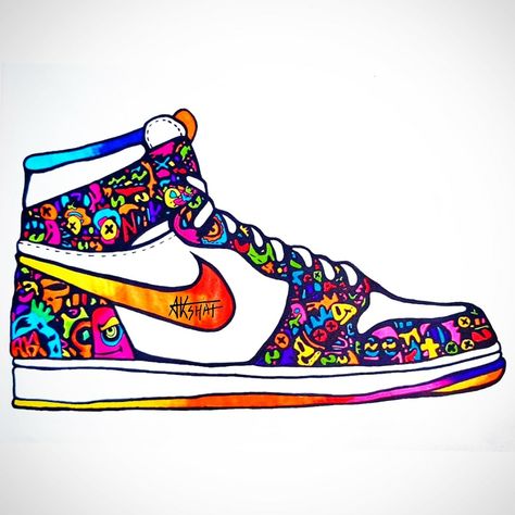 Custom nike shoe with colors and doodle Shoes Doodle Art, Doodles On Shoes, Sneaker Doodle, Nike Shoes Drawing, Shoe Art Designs, Doodle Shoes, Doodle Canvas, Shoe Artwork, High School Art Projects