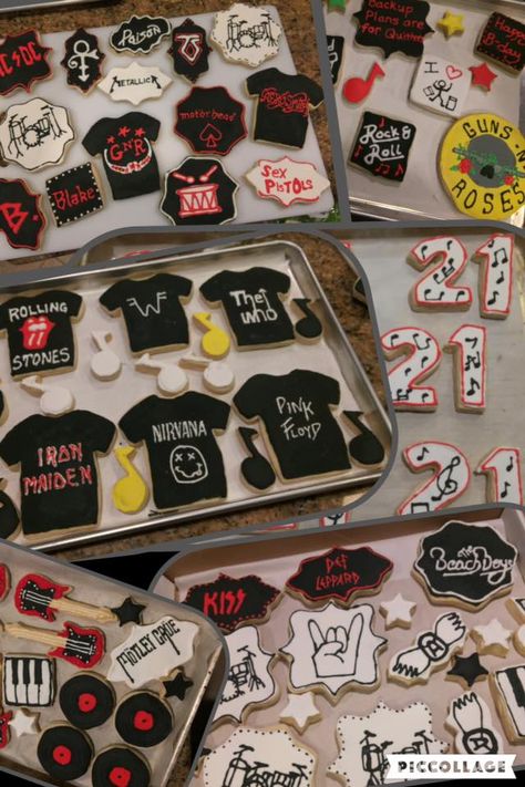 Rock N Roll Desserts, Rock And Roll 21st Birthday, 30 Rocks Birthday Ideas, 3 Rocks Birthday, Rock And Roll Birthday Cookies, Rock And Roll Party Decorations Diy, Rick And Roll Party Ideas, 40 Rocks Birthday Ideas, Punk Cookies