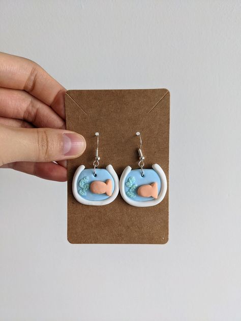 Diy Clay Earrings Aesthetic, Fish Clay Earrings, Fun Polymer Clay Earrings, Funky Clay Earrings, Fimo Clay Earrings, Homemade Clay Earrings, Polymer Clay Earrings Diy, Clay Jewellery Handmade, Clay Earrings Diy