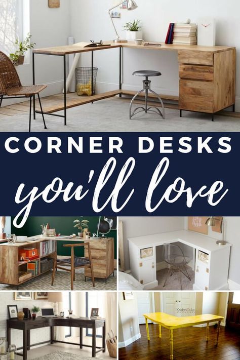 Making the most of a small office can be challenging. With these corner desk ideas to DIY or buy, you will be able to save on space while creating a beautiful and functional home office. #cornerdesk #ldesk #cornerdeskideas #deskdiy #homeoffice #smalloffice #cornerdeskdiy #cornerdeskplans Corner Office Nook In Living Room, Corner Office Ideas, Corner Desk Ideas, Corner Desk Home Office, Corner Desk Plans, Home Office Corner Desk, Small Corner Desk, Functional Home Office, Diy Corner Desk