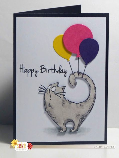 Cathy's Card Spot: Birthday cat & Balloons! Birthday Card Ideas For Boys, Cat Cards Handmade, Craft Paper Flowers, Birthday Challenge, Cat Balloons, Birthday Party Balloons, Birthday Card Ideas, Happy Birthday Cards Printable, Birthday Cat