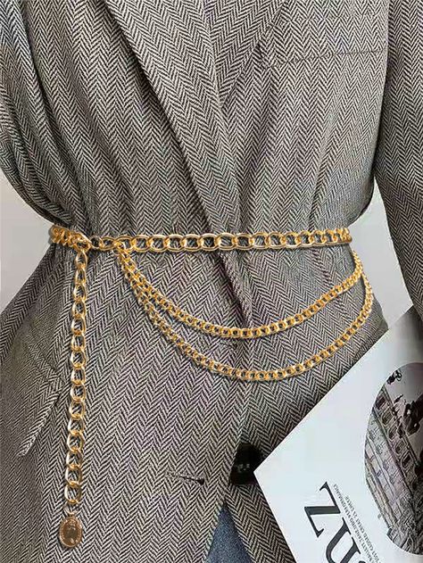 Diy Chain Belt, Gold Belt Outfit, Waist Belt Outfit, Chain Belt Outfit, Gold Waist Belt, Chain Outfit, Fashion Draping, Wild Fashion, Waist Chain Belt