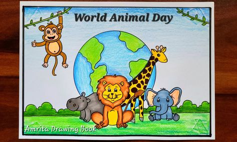 #worldanimalday #worldwildlifedaydrawing #animalwelfaredrawing #saveanimalsdrawing 
#conservationofanimalsdrawing #saveanimalssavenature #saveanimalssaveplanet 
#amritadrawingbook #drawing #howtodraw #poster #drawingcompetition #chartmaking #posterdrawing Save Wildlife Poster Drawing, Save Animals Drawing, Save Animals Poster, Wildlife Drawing, Drawing Easy Step By Step, Animal Day, Creative Drawings, Animals Poster, Animals Drawing