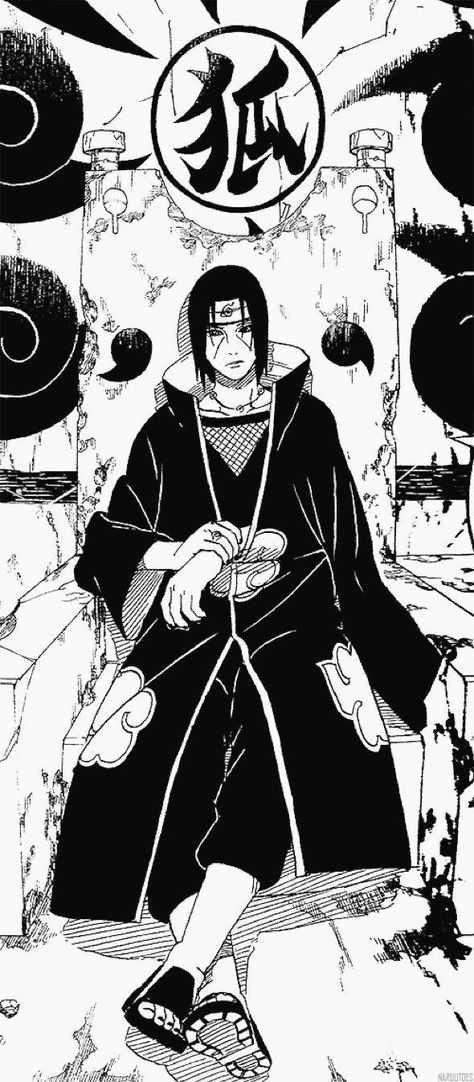 Itachi on the throne. One of the most cool looking poses Ive seen from one of the best characters. Naruto Panels, Kishimoto Art, Naruto Tattoo, Itachi Uchiha Art, Naruto Sketch, Naruto Drawings, Uchiha Itachi, Masashi Kishimoto, Japon Illustration