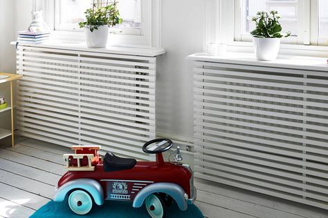 Scandi white radiator cover Window Unit Air Conditioners, Wall Ac Unit, Diy Radiator Cover, White Radiator Covers, Wall Air Conditioner, Ac Cover, Window Ac Unit, Hiding Ugly, Air Conditioner Cover