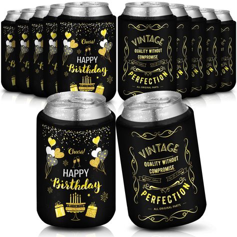 PRICES MAY VARY. Vintage Birthday Decor: you will get 12 pieces of birthday neoprene can sleeves which are suitable for 12 oz cans; These neoprene beer can sleeves come in black, gold and white, along with vintage and cheerful happy birthday design, full of retro feel, they are ideal additions for your birthday parties Birthday Gift Ideas: decorative yet practical, our birthday can coolers sleeves deserve to be carefully chosen gifts for your mom, dad, husband, wife, friends, relatives, colleagu