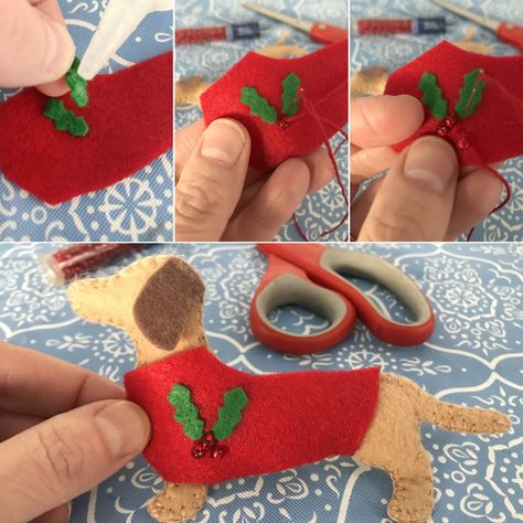 DIY Festive Felt Dachshund Ornament Felt Dachshund, Arte Dachshund, Felt Dog Ornament, Felt Ornaments Diy, Dachshund Ornament, Diy Felt Christmas Ornaments, Dachshund Pattern, Felt Dog, Felt Ornaments Patterns