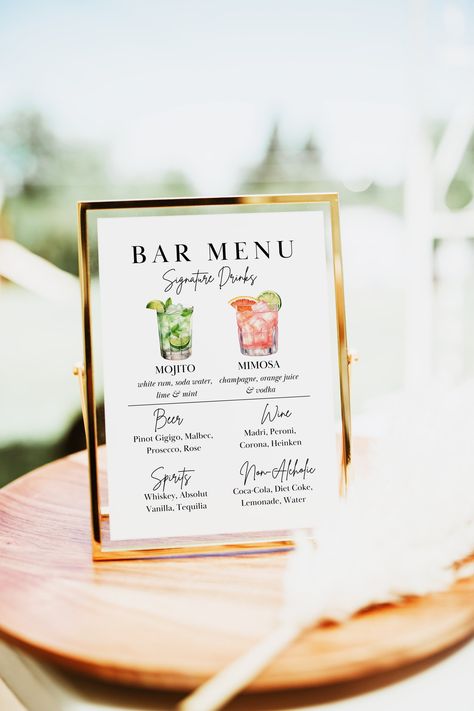 Editable Bar Menu Template, Wedding Drinks Menu Sign Download, Custom Wedding Bar Menu, Canva Bar Sign, Signature Drinks Sign Template Cocktail Sign Wedding, Cocktail Images, Wedding Bar Menu Sign, Bar Menu Sign, Cocktail Sign, Drinks Sign, Signature Cocktail Sign, Wedding Signature Drinks, Bar Menu Wedding