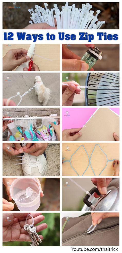 12 Ways to Use Zip Ties. How easily you can use zip tie or cable tie for quick fixes around your home. Upcycling, Zip Ties Hacks, Cable Ties Ideas, Zip Tie Art, Zip Tie Crafts, Zip Tie Hacks, Rubber Band Crafts, Tie Ideas, Tie Organization