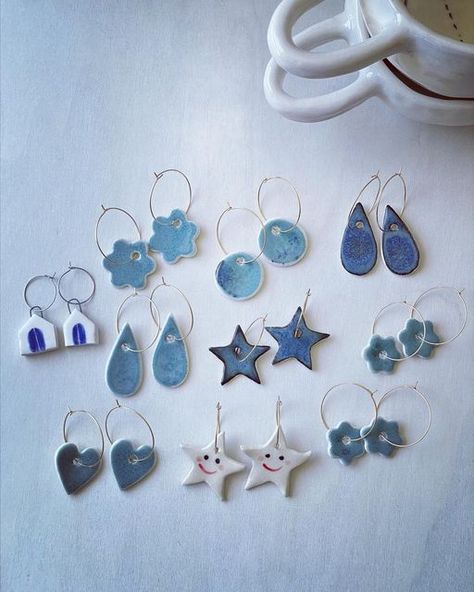 Diy Ceramic Earrings, Ceramic Clay Earrings, Ceramic Earrings Diy, Ceramic Earrings Handmade, Ceramic Trinkets, Pottery Earrings, Ceramic Jewerly, Ceramic Charms, Jewels Diy