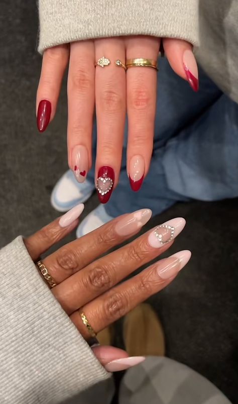 Valentines Day Nails 2023, Red Rhinestone Nails, Nail Ideas For Couples, Matching Nails, Kylie Nails, Valentines Day Nails, Nails Today, Simple Gel Nails, Nails Design With Rhinestones