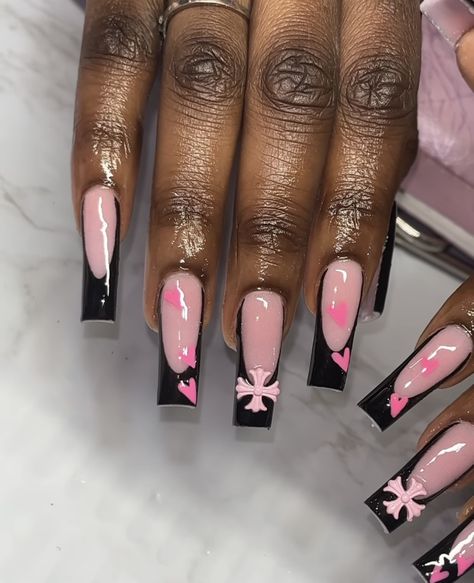 Toes Ideas, Girly Acrylic, Black Acrylic Nails, Punk Nails, Colored Acrylic Nails, French Tip Acrylic Nails, Simple Acrylic Nails, Classy Acrylic Nails, Nails Tumblr