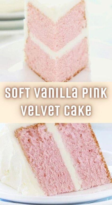 Soft Vanilla Pink Velvet Cake - TASTYDONE Vanilla Cake With Pink Frosting, Diy Pink Cake Easy, Pink Velvet Cupcakes Box Cake Mixes, Pink Vanilla Cake, Homemade Pink Cake, Vanilla Velvet Cake Recipe, Diy Pink Birthday Cake, Vanilla Velvet Cake, Pink White Birthday Cake