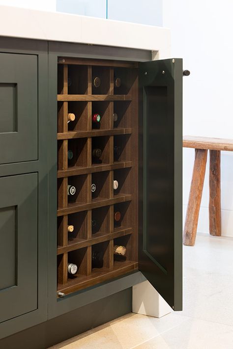 Wine Cubbies In Kitchen, Wine Spot Home, Small Wine Racks Ideas, Wine Rack On Island, Wine Bottles Storage Ideas, Inbuilt Wine Rack, Kitchen Island Ideas With Wine Rack, Wine Rack Inside Cabinet, Wine Storage Furniture