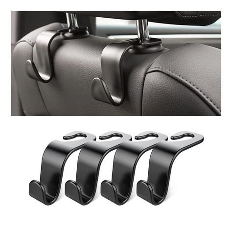 Car Back Seat Headrest Hooks, 4 Pack Black Stylish Back Seat Hanger for Car Handbag Clothes Coats Grocery Bags, Car Interior Car Hooks, Car Seat Headrest, Car Back Seat, Hanger Storage, Console Organization, Seat Storage, Wet Dry Vacuum, Storage Hooks, Grocery Bags