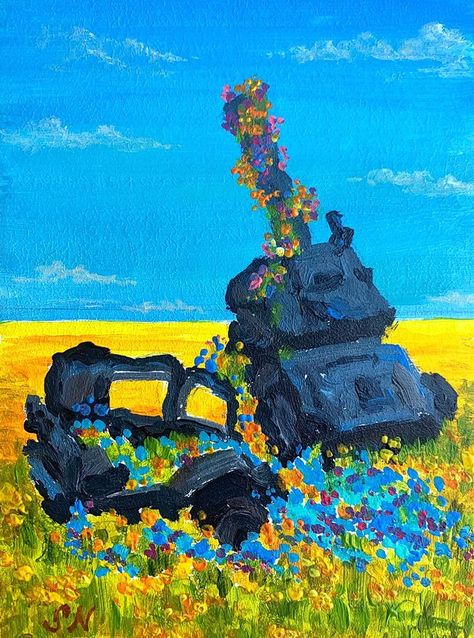 Tank in Flowers Ukrainian Digital Painting Seller Ukraine Art Wall Art Ukrainian Landscape Digital Ukraine Ukrainian Artist 6 х 8 Ukraine Art, Landscape Digital, Ukrainian Art, Canvas Painting Designs, Dec 7, Vintage Plates, Artist Paint, Cute Cats And Dogs, Art Wall Art