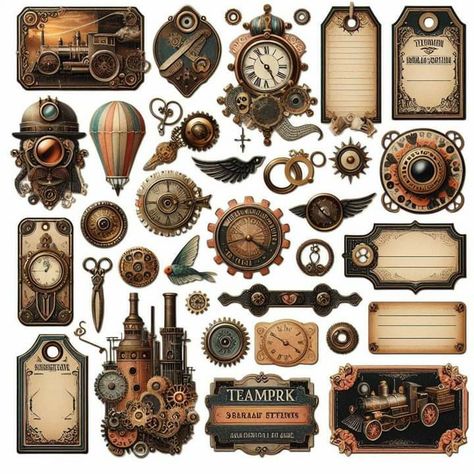 Steampunk Stickers, Steampunk Scrapbooking, Agenda Vintage, Steampunk Background, Steampunk Printables, Steampunk Mixed Media Art, Steampunk Scrapbook, Steampunk Elements, Steampunk Images