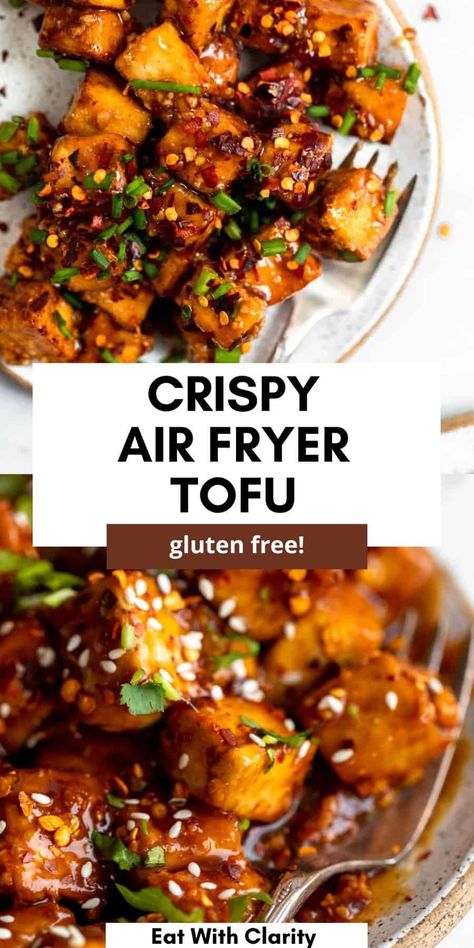 Air Fryer Tofu Keto Tofu Recipes Air Fryer, Air Fryer Tofu Bowl, Air Fryer Teriyaki Tofu, Crispy Tofu Meals, Ginger Tofu Recipes, Air Fry Tofu Easy, Ww Tofu Recipes, How To Cook Tofu In Air Fryer, Air Fryer Crispy Tofu