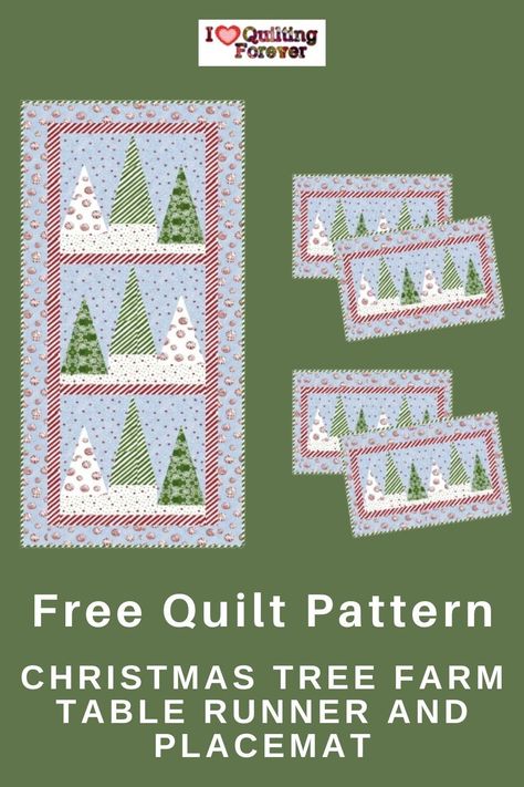 Get your Free Christmas Tree Farm Table Runner and Placemat Quilt Tutorial here. 1000+ Free Quilt Patterns for Beginners & Experts. All Quilters can get inspired! Christmas Tree Table Runner Patterns Free, Patterns For Christmas Placemats, Christmas Tree Table Runners Patterns Free, Seasonal Table Runners Patterns, Free Table Topper Patterns, Quilted Christmas Placemats Patterns, Christmas Tree Table Runner Free Pattern, Free Placemat Patterns Quilted, Christmas Table Runner Quilted