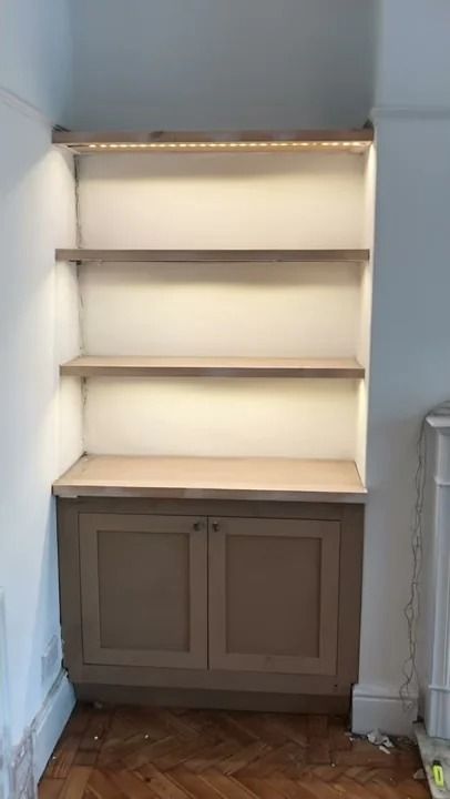 MDF 2x18mm shelving with LED lighting Alcove Shelving, Led Lighting, Home Diy, Shelves, Led, Lighting