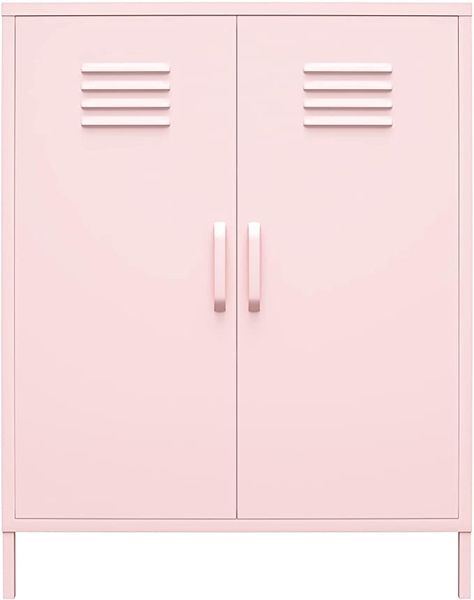 Amazon.com: Novogratz Cache 2 Door Metal Locker Storage Cabinet, Bashful Pink : Home & Kitchen Pink Locker, Mudroom Organization, Door Metal, Metal Storage Cabinets, Metal Lockers, 3 Shelves, Pantry Items, Accent Doors, Accent Cabinet