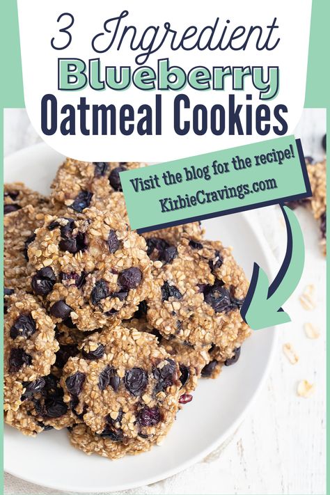 3 Ingredient Blueberry Oatmeal Cookies only take about five minutes to prepare and they store well too. Blueberries are starting to come in season and I just love baking with blueberries. These cookies have sweet blueberries mixed in with every bite. I love biting in and tasting the burst of sweet blueberry juices. 2 Ingredient Breakfast Cookies, Banana Blueberry Breakfast Cookies, Blueberry Oatmeal Cookies Healthy, Blueberry Oat Cookies, Healthy Oatmeal Cookies Breakfast, Healthy Cookies Without Bananas, 3 Ingredient Breakfast Cookies, Blueberry Breakfast Cookies Healthy, Three Ingredient Oatmeal Cookies