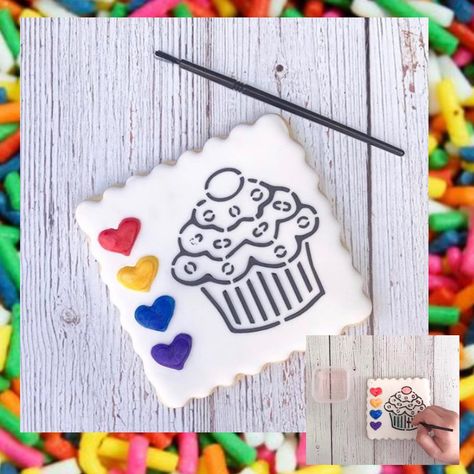 Cupcake Stencil, Paint Your Own Cookies, Pyo Cookies, Cupcake Painting, Instagram Planning, Happy Unicorn, Birthday Painting, Preschool Valentines, Baking Cakes Decoration