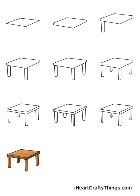 Object Drawing Simple Step By Step, 3d Table Drawing, How To Draw A Table Step By Step, How To Draw Table, Table Drawing Easy, Drawing Table Design, Table Drawing Sketch, Table Doodle, Kindergarten Tables