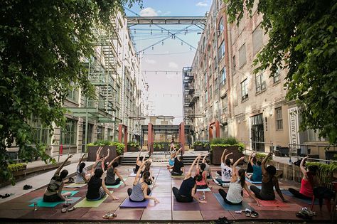 camp david: the creative destination making co-working cool in booming south brooklyn Outdoor Yoga Studio, Indoor Things To Do, Things To Do Today, Art Exhibits, Sunset City, Camp David, New York City Travel, Outdoor Yoga, The Plaza