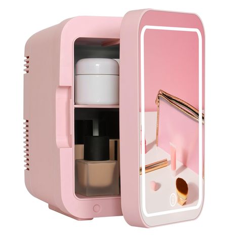 ARTETHYS Mini Fridge for Bedrooms 4L Skincare Beauty Fridge with LED Mirror Compact Car Fridge for Home Office Cosmetic, 220V AC/12V DC, Pink : Amazon.co.uk: Large Appliances Fridge In Bedroom, Mini Skincare Fridge, Mini Fridge In Bedroom, Makeup Fridge, Fridge For Bedroom, Beauty Fridge, Mini Skincare, Camping Fridge, Led Light Mirror