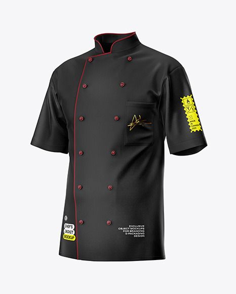 Men's Short Sleeve Chef's Jacket Mockup – Half Side View Kitchen Uniform, Jacket Mockup, Chef Coats, Restaurant Staff, Restaurant Uniforms, Chef Uniform, Chef Clothes, Chef Coat, Shirt Folding