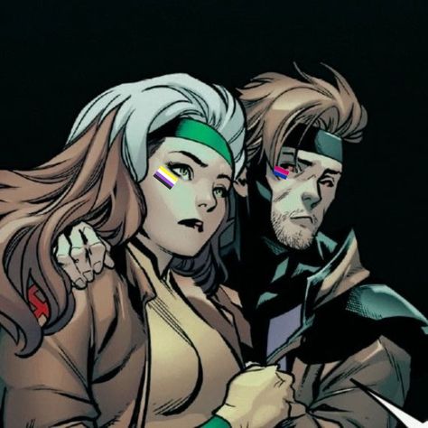 lgbt comics otd! on Twitter: "today's comic couple is rogue and gambit! they are both bisexual and rogue is non-binary! rogue uses she/they! (all hcs) https://t.co/ybi6WUZ2G1" / Twitter Rouge Xmen, Rogue And Gambit, Rogue Comics, Rogue Xmen, Gambit X Men, Gambit Marvel, Marvel Rogue, Rogue Gambit, Marvel Couples