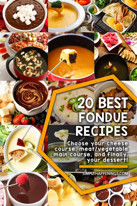 Fondu Board, Fun Fondue Ideas, Types Of Fondue, Nye Fondue Party, Vegetarian Fondue Recipes, Dessert Fondue Charcuterie Board, Fondue Platter Ideas, Fondue For Meat, New Years Fondue