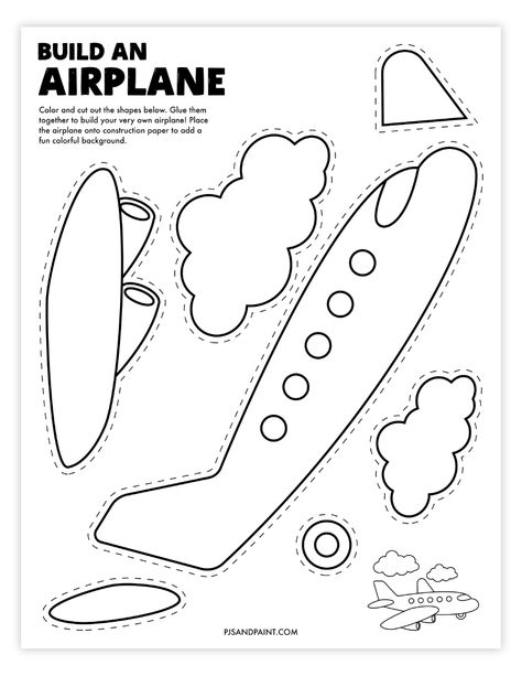 Plane Preschool Craft, Cut Out Crafts For Kids, Printable Crafts For Kids, Helicopter Craft, Airplane Template, Printable Build, Plane Crafts, Train Crafts, Airplane Activities