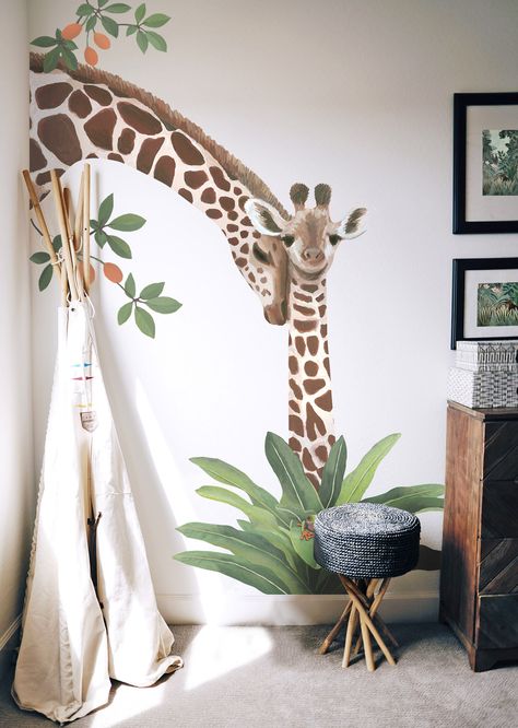 Our safari animal wall stickers will quickly transform your little one's space into a magical scene! Perfect for safari or jungle themed nurseries - simply peel from the backing sheet and apply in minutes. The full set contains a giraffe and her little one, a baby zebra with a little bird on its back, a baby jaguar sitting on a branch and two squirrel monkeys on a vine. Look closely in the foliage and you'll see a brightly coloured frog, a lovebird and a tiny mouse lemur! All of the animals are Mouse Lemur, Jungle Baby Room, Jungle Bedroom Theme, Animal Wall Stickers, Safari Bedroom, Baby Jaguar, Jungle Bedroom, Jungle Theme Nursery, Giraffe Nursery