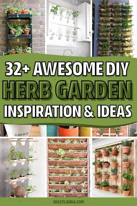 If you want to save some money and make your own DIY herb garden... these indoor and outdoor ideas are the perfect project tutorials to follow! Wall Herbs Indoor, Herb Garden Wall Ideas, Diy Hanging Herb Garden Indoor, Outdoor Patio Herb Garden Ideas, Diy Herb Wall Outdoor, Wall Hanging Herb Garden Indoor, Herb Plants Outdoors, Diy Window Garden Indoor, Diy Vertical Herb Garden Outdoor