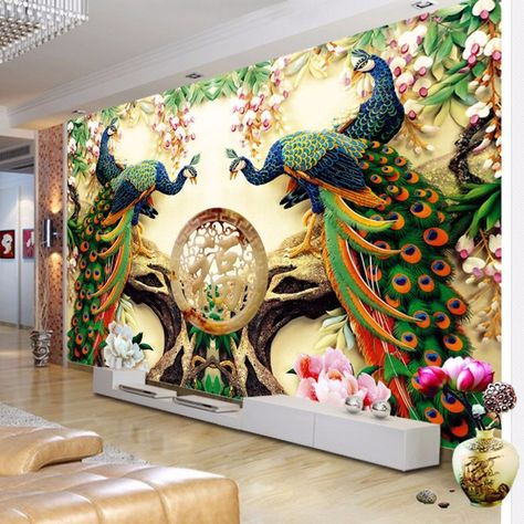 Custom 3d Wall Mural Wallpaper 3d Non-woven Peacock Living Room Tv Background Large Wall Painting Murales De Pared 3d Wallpaper - Wallpapers - AliExpress Peacock Living Room, Peacock Wall Decor, Large Wall Paintings, Peacock Wallpaper, 3d Wallpaper Mural, Design Art Nouveau, 3d Wallpaper For Walls, Wallpaper For Wall, Peacock Wall Art