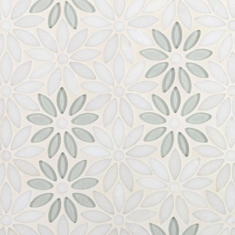 Textured White Tile Backsplash, Backsplash For Stove Area, Azulejos Backsplash, Flower Kitchen Backsplash, Flower Tile Bathroom, Floral Backsplash Kitchen, Flower Backsplash Kitchen, Floral Tile Bathroom, Townhouse Upgrades