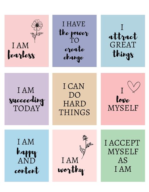 Incorporate the power of positive affirmations into your daily self-care routine with this versatile set of printable cards. Use them for motivation, stress relief, or to simply remind yourself of your worth. #AffirmationCards #SelfCare #DailyAffirmations Positive Quotes Posters, Happy Home Affirmations, Aesthetic Affirmation Quotes, How To Do Stickers, Self Affirmations Aesthetic, Free Printable Affirmation Cards, Positive Quotes Motivation Daily Affirmations, Positivity Jar, Positive Affirmation Cards Printable