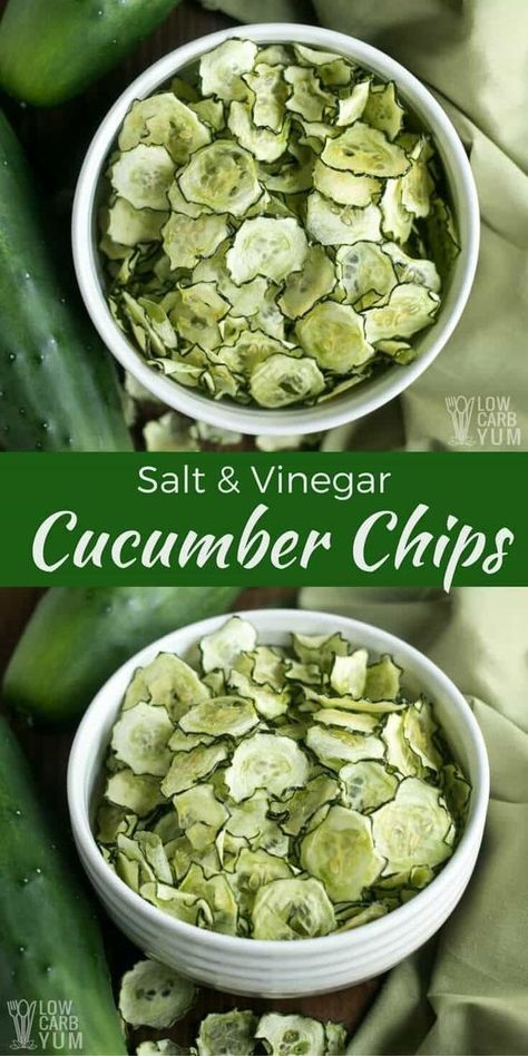 Baked Cucumber, Cucumber Chips, Healthy Low Carb Snacks, Cucumber Diet, Salt And Vinegar, Low Carb Snack, Dehydrated Food, حلويات صحية, Diet Vegetarian