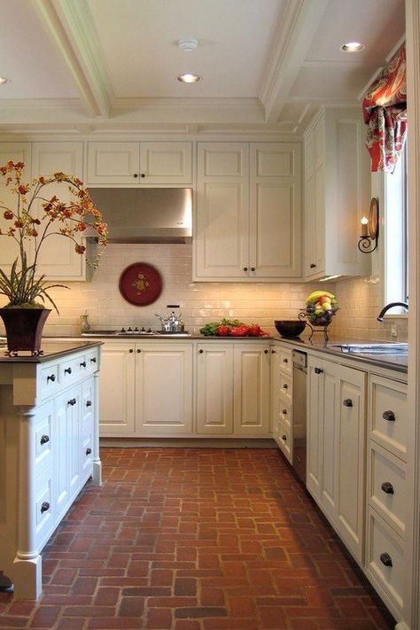 Brick Flooring: Timeless Beauty in the Home - Town & Country Living Red Brick Flooring, Kitchen With Brick, Brick Floor Kitchen, Brick Floors, Brick Kitchen, Brick Flooring, Kitchen Redo, Town Country, Ideas Pictures